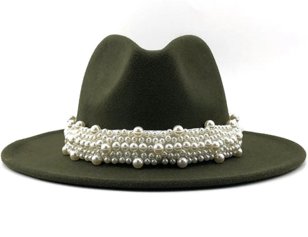 Olive Jazz Pearl Fedora